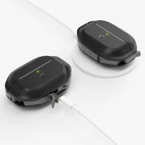 KeyBudz Element Series beskyttelsescover til AirPods Pro 2 i sort, vist med understøttelse af trådløs opladning