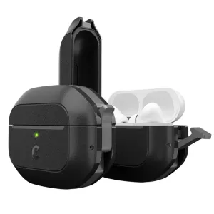 KeyBudz Element Series vandtæt beskyttelsesetui til AirPods Pro 2 med karabinhage, åbent for at vise øretelefonerne indeni