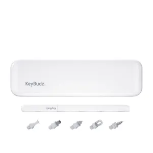 KeyBudz AirCare 2.0 cleaning kit in white with storage case, cleaning pen, and interchangeable brush tips