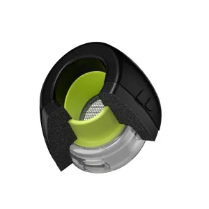 KeyBudz HyperFoam øreprop af memoryskum til AirPods Pro, vist i gennemskåret visning med sorte og limegrønne lag.