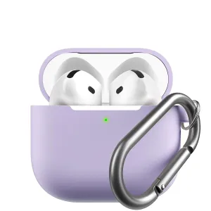 KeyBudz Elevate Series Case für AirPods 4. Generation in Lavendel mit eingelegten Ohrhörern und Karabiner-Schlüsselanhänger