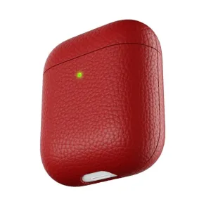 Raudonas odinis KeyBudz AirPods 3 dėklas su grūdėta tekstūra, skirtas apsaugoti nuo smūgių ir įbrėžimų