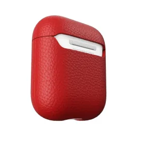 KeyBudz PodSkinz raudonas odinis dėklas, skirtas AirPods 3, su grūdėta tekstūra ir saugiai apgaubiančia forma