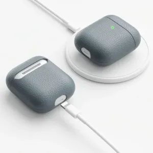 KeyBudz podSkinz Artisan Series -nahkakotelo AirPods 3:lle, liuskekivenharmaa, martioidulla tekstuurilla ja latauskoteloilla