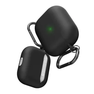KeyBudz juodas AirPods 3 HybridShell raktų pakabuko dėklas su apvalintu apsauginiu apvalkalu ir karabino segtuku