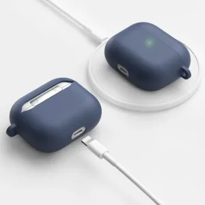 KeyBudz PodSkinz HybridShell nøkkelringetui til AirPods 3 i midnattsblå, vist åpent og lukket