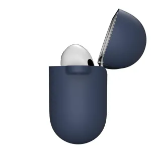 KeyBudz PodSkinz HybridShell AirPods 3-deksel i midnattsblå med åpent lokk og karabinkrok