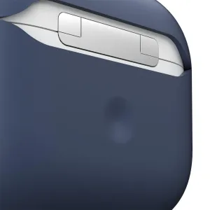KeyBudz PodSkinz HybridShell AirPods 3-deksel i marineblått og grått, vist i et tofarget beskyttende skall.