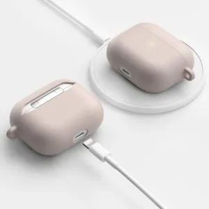KeyBudz PodSkinz HybridShell nyckelringsfodral för AirPods 3, visat stängt och öppet på en laddningsplatta