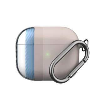 KeyBudz AirPods 3-nyckelringsfodral med karbinhake, beige och blått skyddsskal
