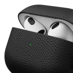 KeyBudz PodSkinz Artisan Series melns ādas maciņš AirPods 3 austiņām ar redzamām austiņām un bezvadu uzlādes atbalstu