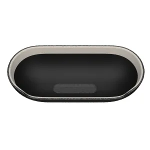 KeyBudz PodSkinz Artisan Series ādas maciņš AirPods 3, attēlots atvērts, ar šūtu melnu un pelēku apvalku.