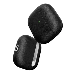 KeyBudz PodSkinz melnas ādas AirPods 3 korpusa detaļas ar graudainu apdari un izgriezumu uzlādes indikatoram
