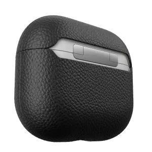 KeyBudz melns ādas AirPods 3 maciņš ar teksturētu apdari un atvērtu augšdaļu bezvadu uzlādei