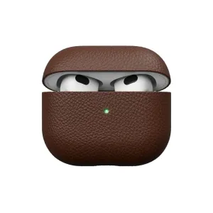 KeyBudz AirPods 3-etui i skinn, vist åpent med hvite ørepropper inni og indikatorlys for trådløs lading.