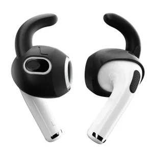 KeyBudz earBuddyz öronkrokar för AirPods 3 i svart, visade på trådlösa öronsnäckor med design för säker passform