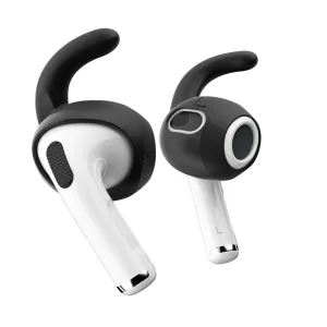 KeyBudz EarBuddyz öronkrokar för AirPods 3 i svart, visas som ett par öronsnäckor med säker passform