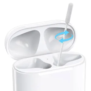 KeyBudz AirCare rengöringskit i ett vitt fodral med bomullspinne för rengöring av AirPods och öronsnäckor