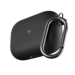 KeyBudz svart AirPods Pro-fodral med nyckelringskarbinhake, skyddande hårt skal och öppning för USB-C-port