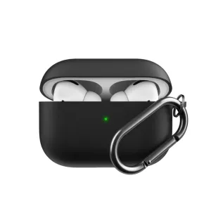KeyBudz PodSkinz HybridShell-fodral för AirPods Pro i svart, öppet med hörlurar inuti och karbinhake