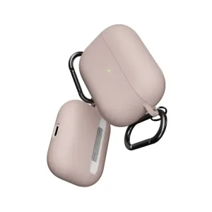 KeyBudz podSkinz HybridShell -kotelo AirPods Prolle karabiinihakalla, kuvassa beige
