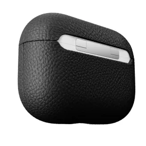 KeyBudz juodas apsauginis odinis dėklas su grūdėtos odos tekstūra AirPods Pro įkrovimo dėklui