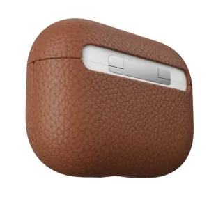 KeyBudz PodSkinz brunt läderfodral för AirPods Pro med narvad yta och vitt laddningsfodral inuti