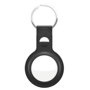 KeyBudz AirTag-nyckelringshållare i svart läder med silverring för nycklar, väskor och ryggsäckar