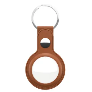 KeyBudz tan leather AirTag keychain holder with metal key ring for keys and bags