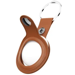 KeyBudz tan leather keychain for AirTag with metal ring and snap-lock holder, 2-pack