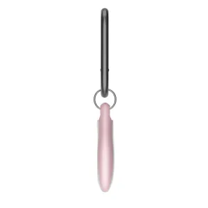 KeyBudz Secure Dock AirTag-holder i pink og sort med ophængsløkke og metalring til nøgler