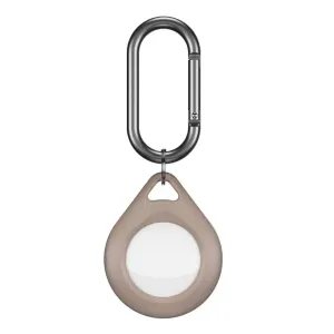 KeyBudz AirTag-hållare med karbinhake i beige, utformad för att fästa en spårningsbricka på nycklar och väskor