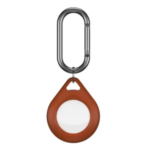 KeyBudz Secure Dock för AirTag i brunbeige med karbinhake, framtagen för att fästas på nycklar och väskor