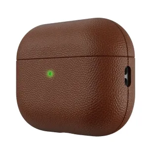 KeyBudz Artisan Series ruskea nahkakotelo AirPods Pro 3:lle, jossa on kohokuvioitu pinta ja suojaava kuori