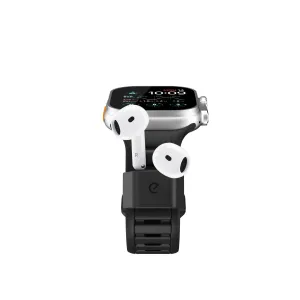KeyBudz Sync+ Series svart Apple Watch-armband med AirPods-fack för två öronsnäckor