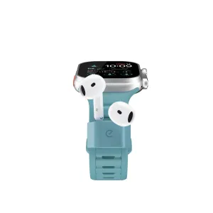 KeyBudz Sync+ Series Tidalblå Apple Watch-rem med inbyggd docka för AirPods och två öronsnäckor