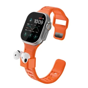 KeyBudz Sync+ orange Apple-Watch-Armband mit integrierter AirPods-Halterung für zwei AirPods