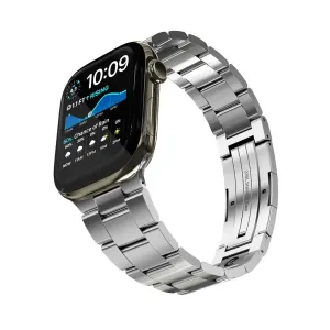 KeyBudz Spectra Series roostevabast terasest Apple Watchi rihm harjatud hõbedase lülidest käevõru ja turvalise pandlaga