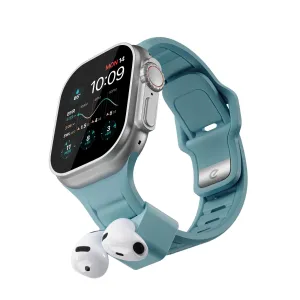 KeyBudz Sync+ Series Apple Watch-armband i Tidalblå med inbyggd AirPods-docka och två AirPods