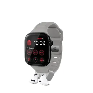 KeyBudz Sync+ Series grå Apple Watch-rem med integrerad AirPods-docka för Apple Watch 38–42 mm