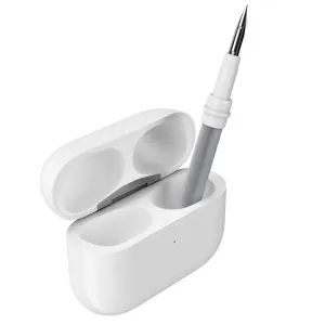 KeyBudz AirCare 1.5-rengøringssæt til AirPods, vist med åbent etui og indsat præcisionsværktøj