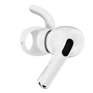 KeyBudz Earbuddyz hvit silikonørekrok til AirPods Pro Gen 2, vist med buet passform og avrundet kropp