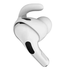 KeyBudz Earbuddyz hvit silikonkrok for AirPods Pro Gen 2, vist som tilbehør til én ørepropp