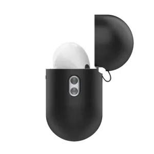 KeyBudz Elevate Series svart AirPods Pro-fodral med öppet lock och en öronsnäcka synlig inuti