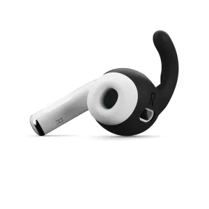 KeyBudz Earbuddyz silikonbyglar för AirPods Pro Gen 2, visas i svart och vitt med en säker öronbygeldesign