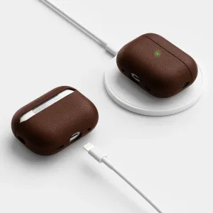 KeyBudz Artisan Series brunt læderetui til AirPods Pro med trådløs opladning og opladningsplade