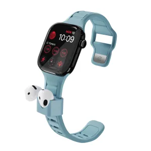 KeyBudz Sync+ Series lyseblå Apple Watch-rem med integreret AirPods-holder og ørepropper