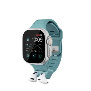 KeyBudz Sync+ Series turkos Apple Watch-armband med integrerad AirPods-hållare och två AirPods