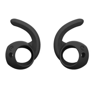 KeyBudz EarBuddyz mustat korvakoukut Apple AirPods- ja Earpods-kuulokkeille, kuvassa yhteensopivana parina