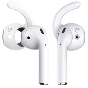 KeyBudz EarBuddyz vita öronkrokar för Apple AirPods, visas som ett par på vit bakgrund